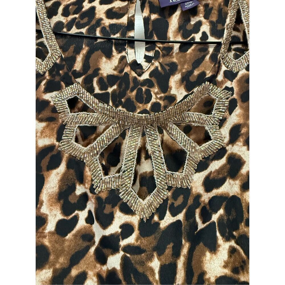 Roaman’s Leopard Print Seed Beaded Blouse sz 22W